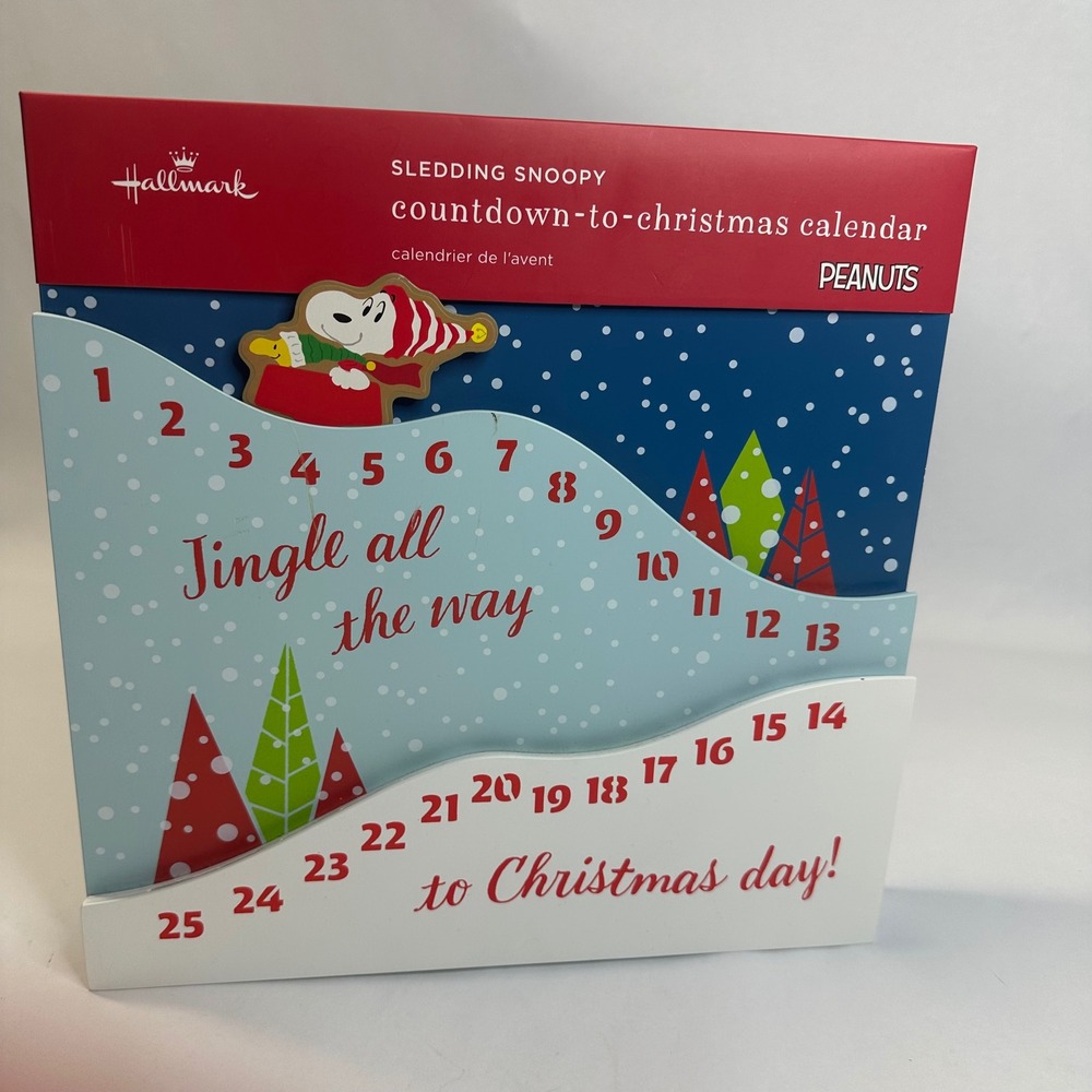 Hallmark Peanuts Sledding Snoopy Countdown to Christmas Advent Calendar Wood